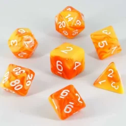 Dados Acrílicos D&D Mármol Naranja Y Amarillo