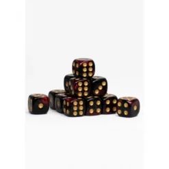 24 Dados de 12mm Marmoleados Negro Rojo