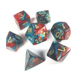 Gemini Polyhedral Red-teal W/gold Set (7)