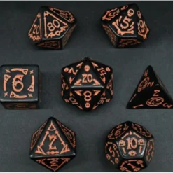 Pack 7 Dados Rol Hechizados Negro Y Naranaja