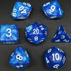 Pack 7 Dados Rol Marmoleado Negro Azul Y Blanco