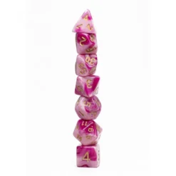 Pack 7 Dados Rol Marmoleado Rosa Fucsia Y Amarillo