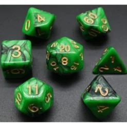 Pack 7 Dados Rol Marmoleado Verde Negro Y Amarillo