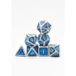 Pack 7 Dados Rol Metálicos D&D Arcano Plata Azul