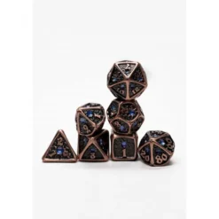 Pack 7 Dados Rol Metálicos D&D Cobre con Gema Zafiro