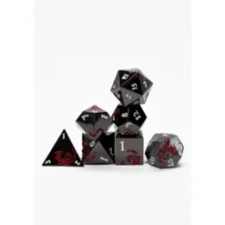 Pack 7 Dados Rol Metálicos D&D Dragón Rojo y Negro