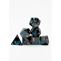 Pack 7 Dados Rol Metálicos D&D Dragón Azul y Negro