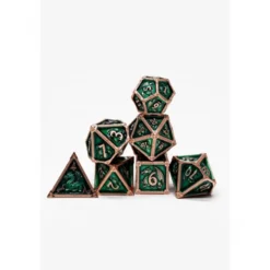 Pack 7 Dados Rol Metálicos D&D Esmeralda