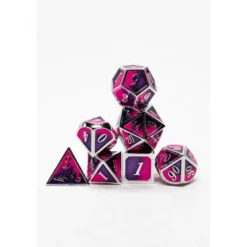 Pack 7 Dados Rol Metálicos D&D Mixed Plata Rosa Y Morado