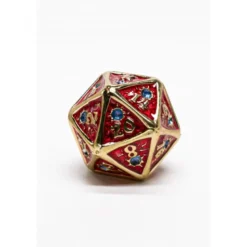 Pack 7 Dados Rol Metálicos D&D Rojo con Gema Zafiro