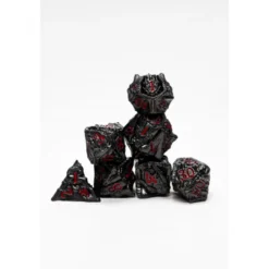 Pack 7 Dados Rol Metálicos D&D Solid Dragón Negro y Rojo