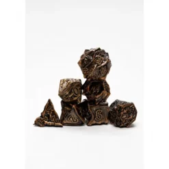 Pack 7 Dados Rol Metálicos D&D Solid Dragón Oro