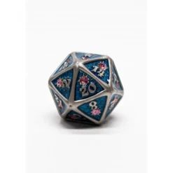Pack 7 Dados Rol Metálicos D&D Turquesa con Gema Rubí