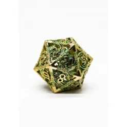 Pack 7 Dados Rol Metálicos D&D Verde Dorado