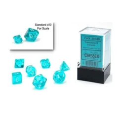 Translucent Mini-hedral Teal/white 7-Die Set